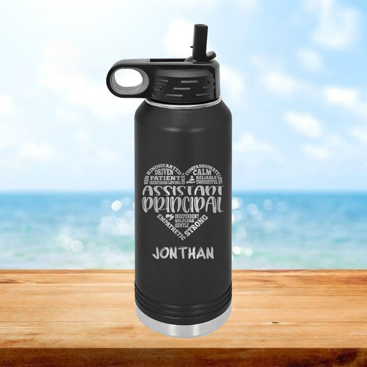 Personalized Assistant Principal Heart Water Bottle - Laser Engraved