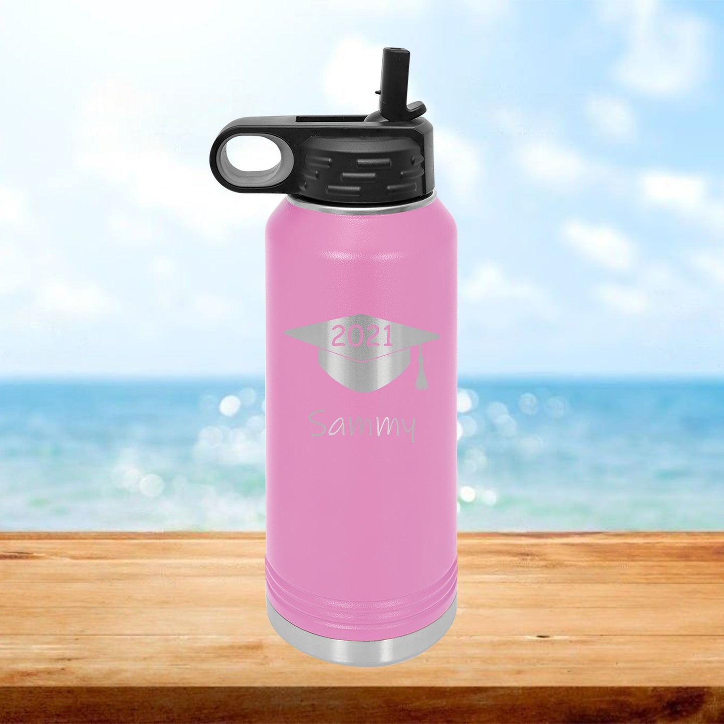 Personalized Graduation Hat Water Bottle - Laser Engraved