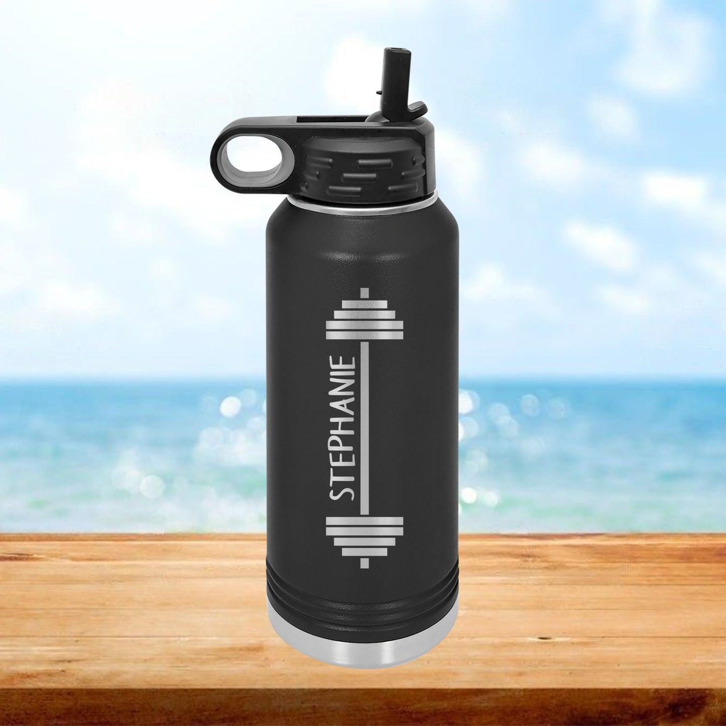 Personalized Gym Barbell Water Bottle - Laser Engraved