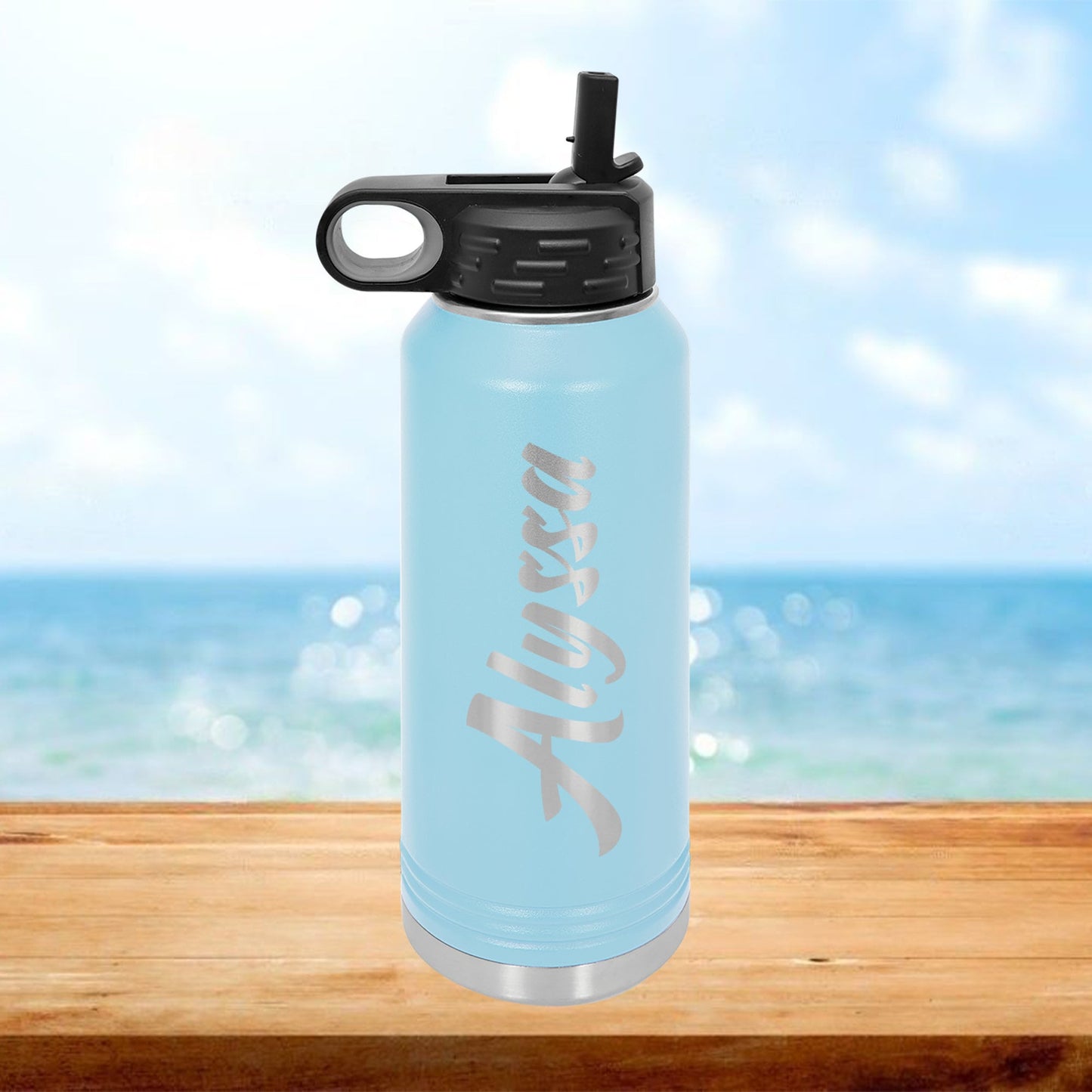 Personalized Vertical Name Water Bottle - Laser Engraved