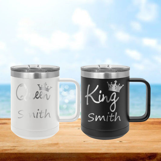 Personalized King and Queen Coffee Mug Tumbler - Laser Engraved