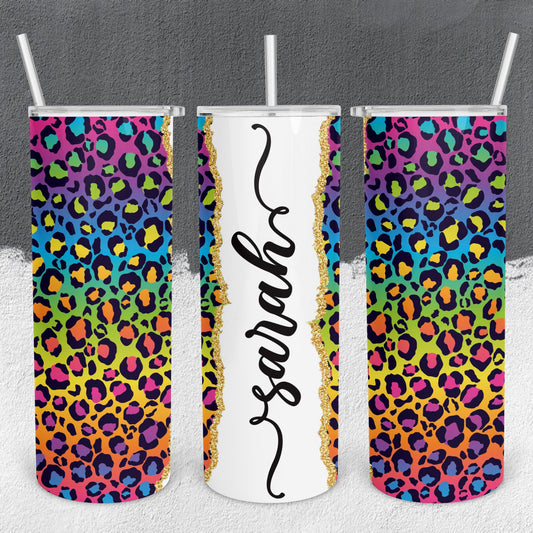 Personalized Rainbow Leopard Print Tumbler - Sublimated