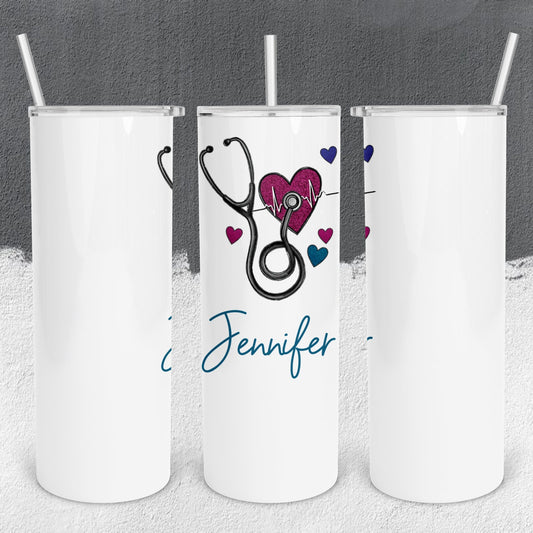 Personalized Nurse Stethoscope and Heart Tumbler - Sublimated