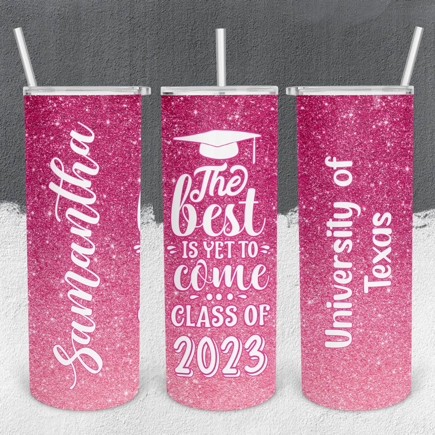 Personalized Glittery Pink Graduation Tumbler - Sublimated