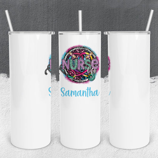 Personalized Glittery Nurse Life Tumbler - Sublimated