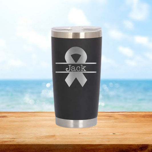 Personalized Cancer Monogram Travel Tumbler - Laser Engraved