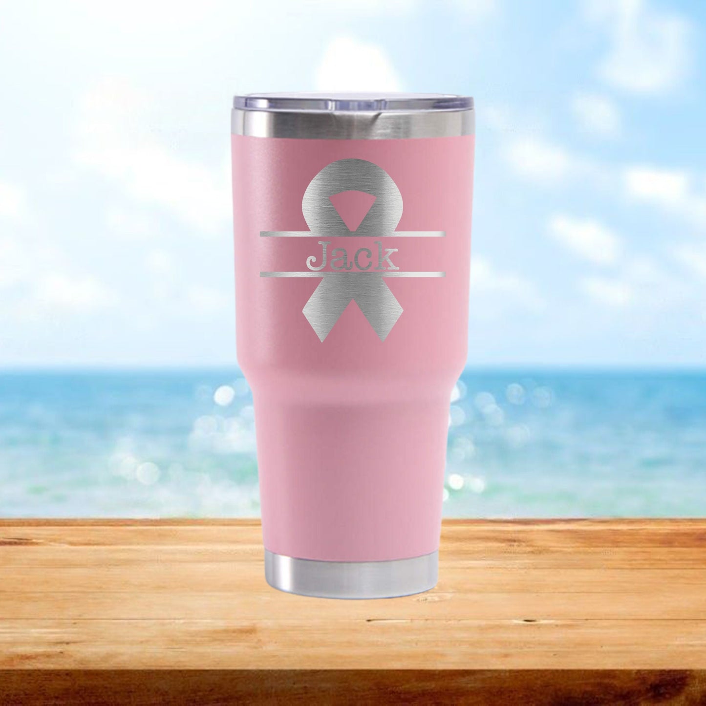 Personalized Cancer Monogram Travel Tumbler - Laser Engraved