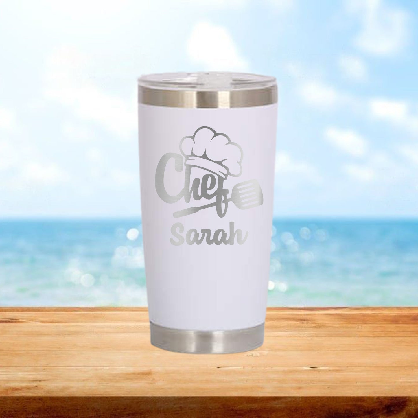 Personalized Chef Hat Travel Tumbler - Laser Engraved