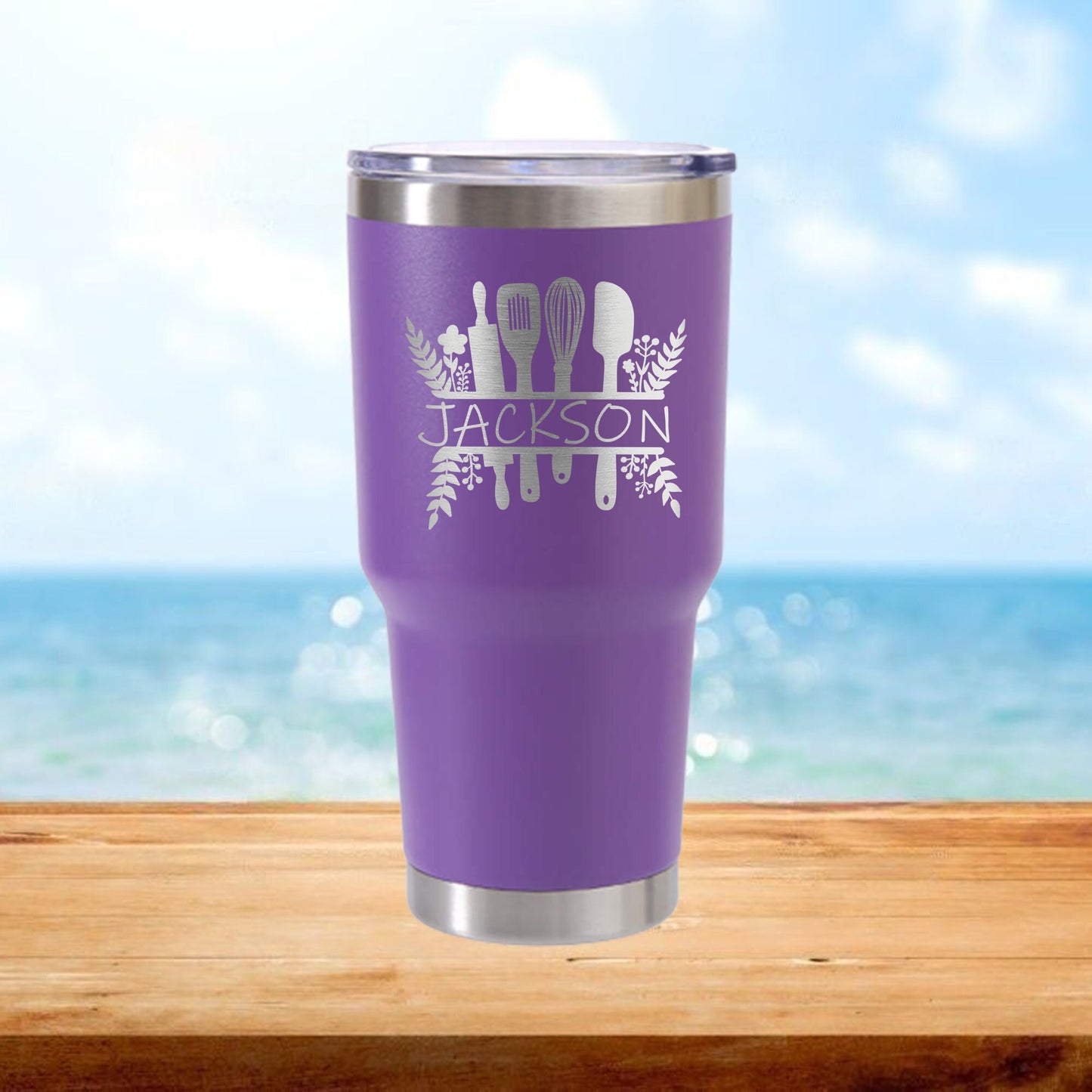 Personalized Chef Kitchen Utensils Monogram Travel Tumbler - Laser Engraved