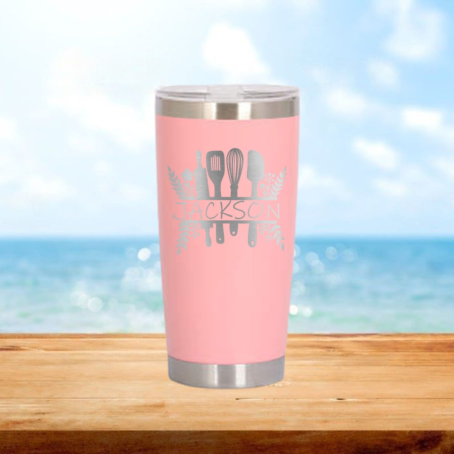 Personalized Chef Kitchen Utensils Monogram Travel Tumbler - Laser Engraved