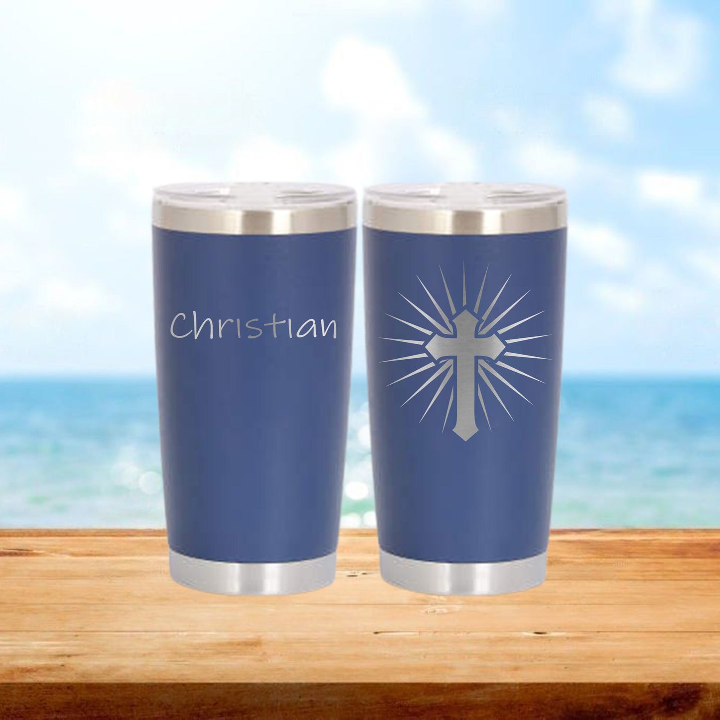 Personalized Christian Cross Travel Tumbler - Laser Engraved