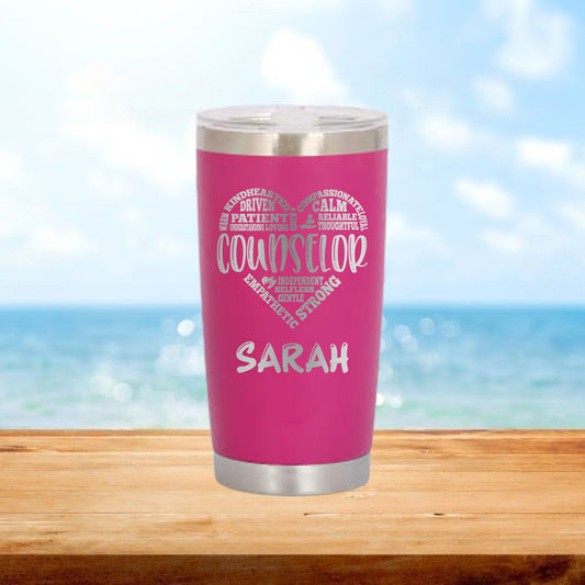 Personalized Counselor Heart Travel Tumbler - Laser Engraved