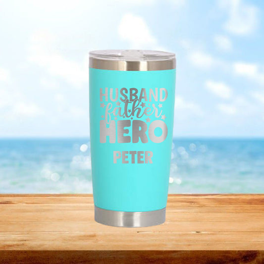 Personalized Husband, Father, Hero Dad Travel Tumbler - Laser Engraved