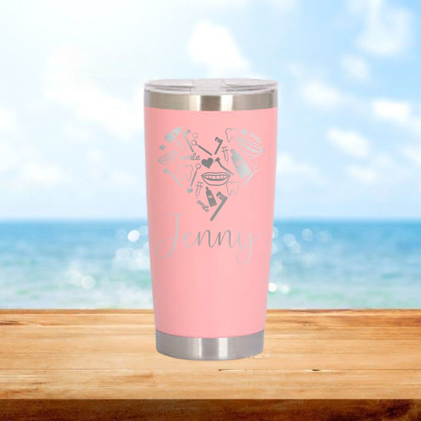 Personalized Dental Heart Travel Tumbler - Laser Engraved