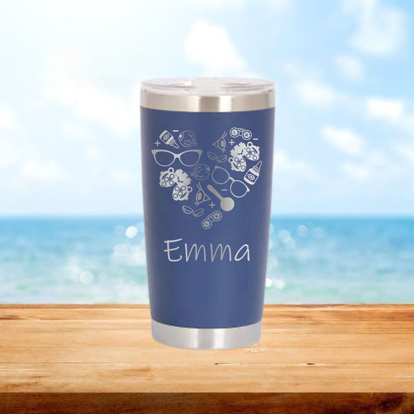 Personalized Optometrist Heart Travel Tumbler - Laser Engraved