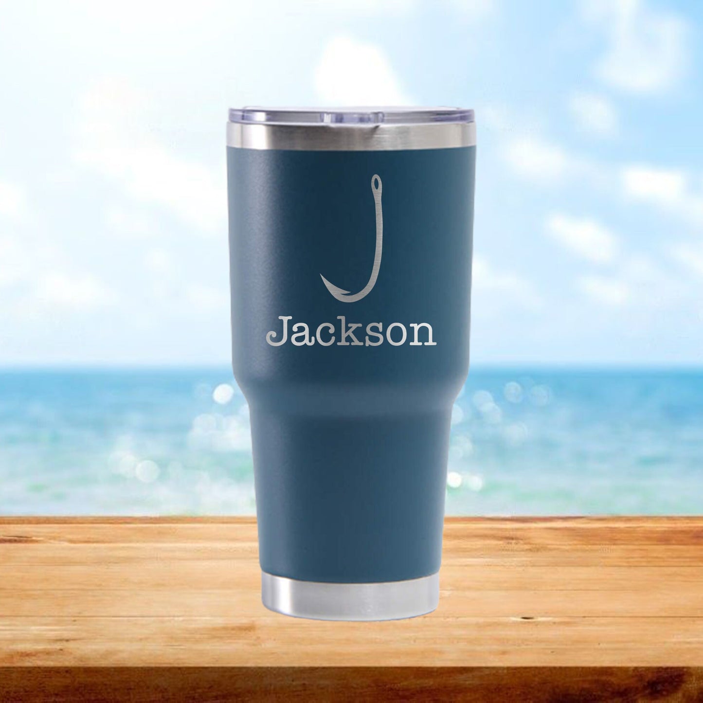 Personalized Fisher Monogram Travel Tumbler - Laser Engraved