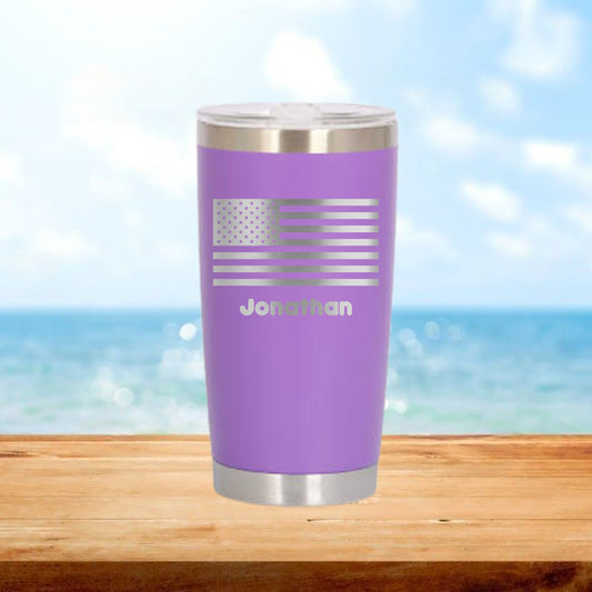 Personalized American Flag Travel Tumbler - Laser Engraved