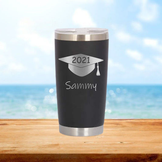 Personalized Graduation Cap Travel Tumbler - Laser Engraved