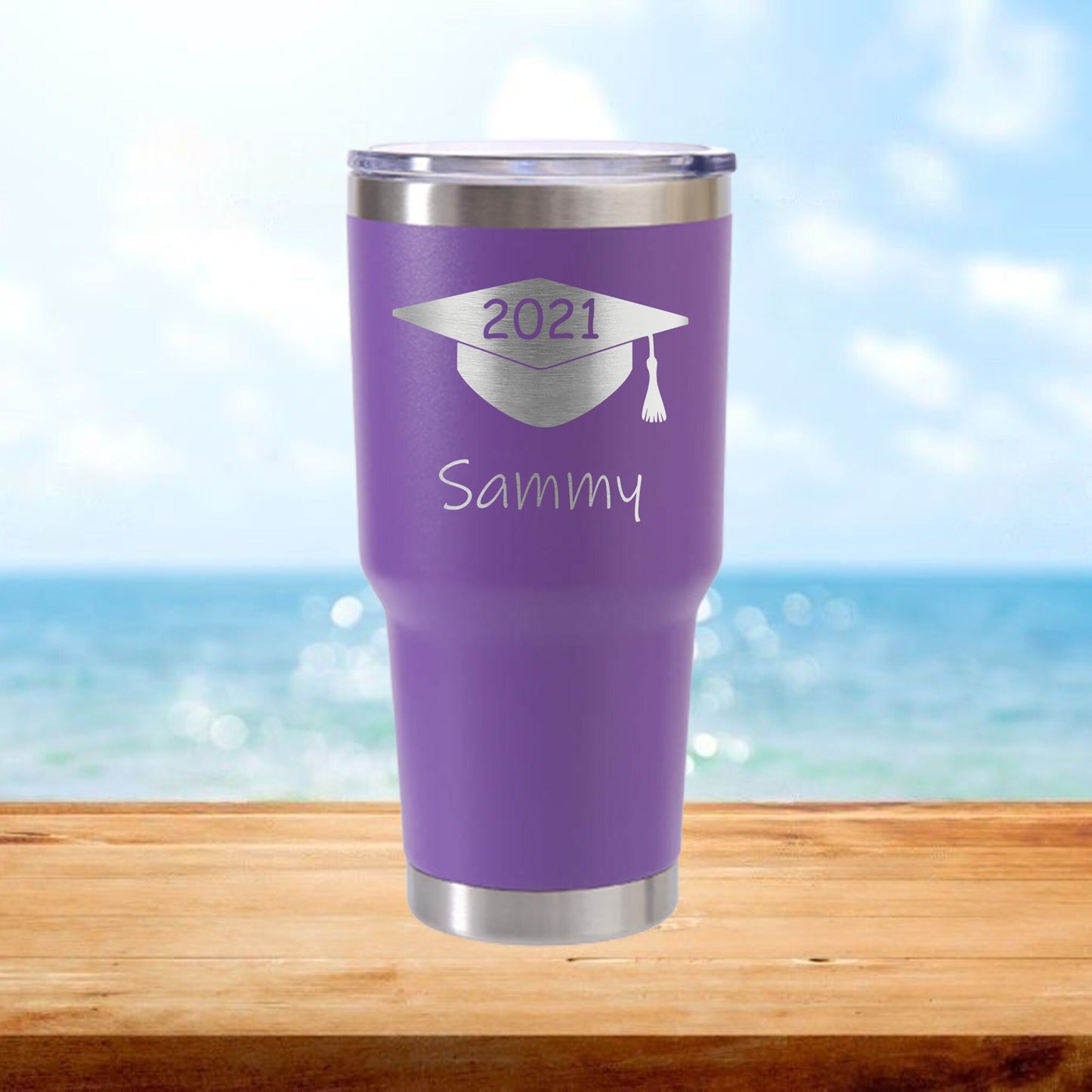 Personalized Graduation Cap Travel Tumbler - Laser Engraved