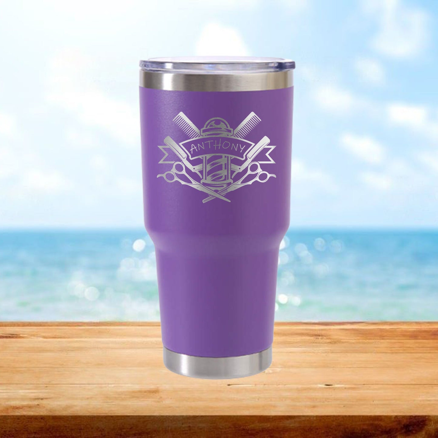 Personalized Barber Travel Tumbler - Laser Engraved