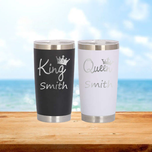 Personalized King and Queen Travel Tumbler - Laser Engraved