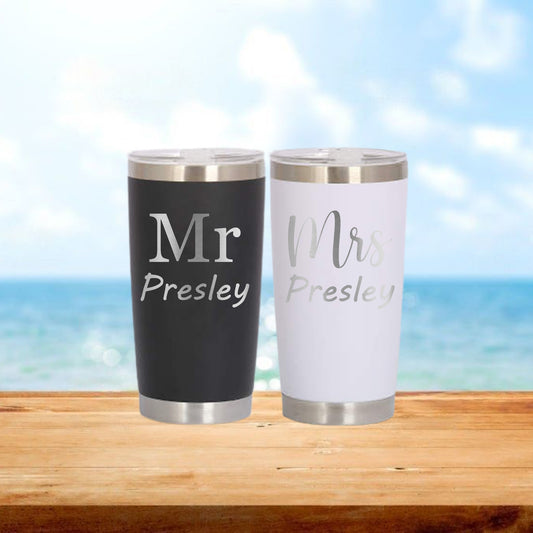 Personalized Mr. and Mrs. Travel Tumbler - Laser Engraved