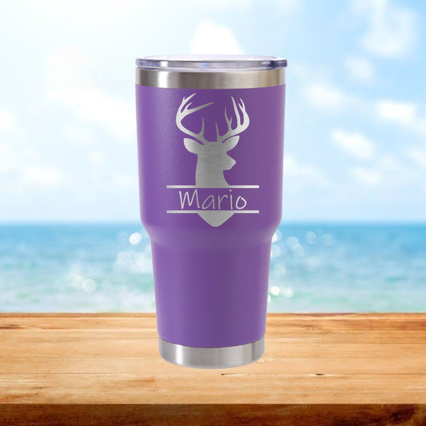 Personalized Hunter Buck Split Monogram Travel Tumbler - Laser Engraved