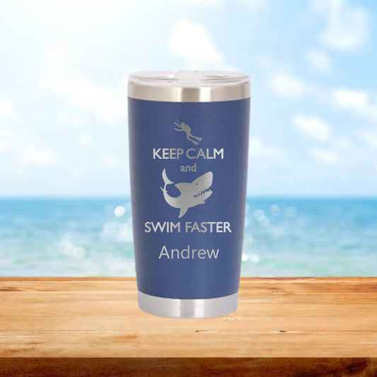 Personalized Lifeguard Keep Calm and Swim Faster Travel Tumbler - Laser Engraved