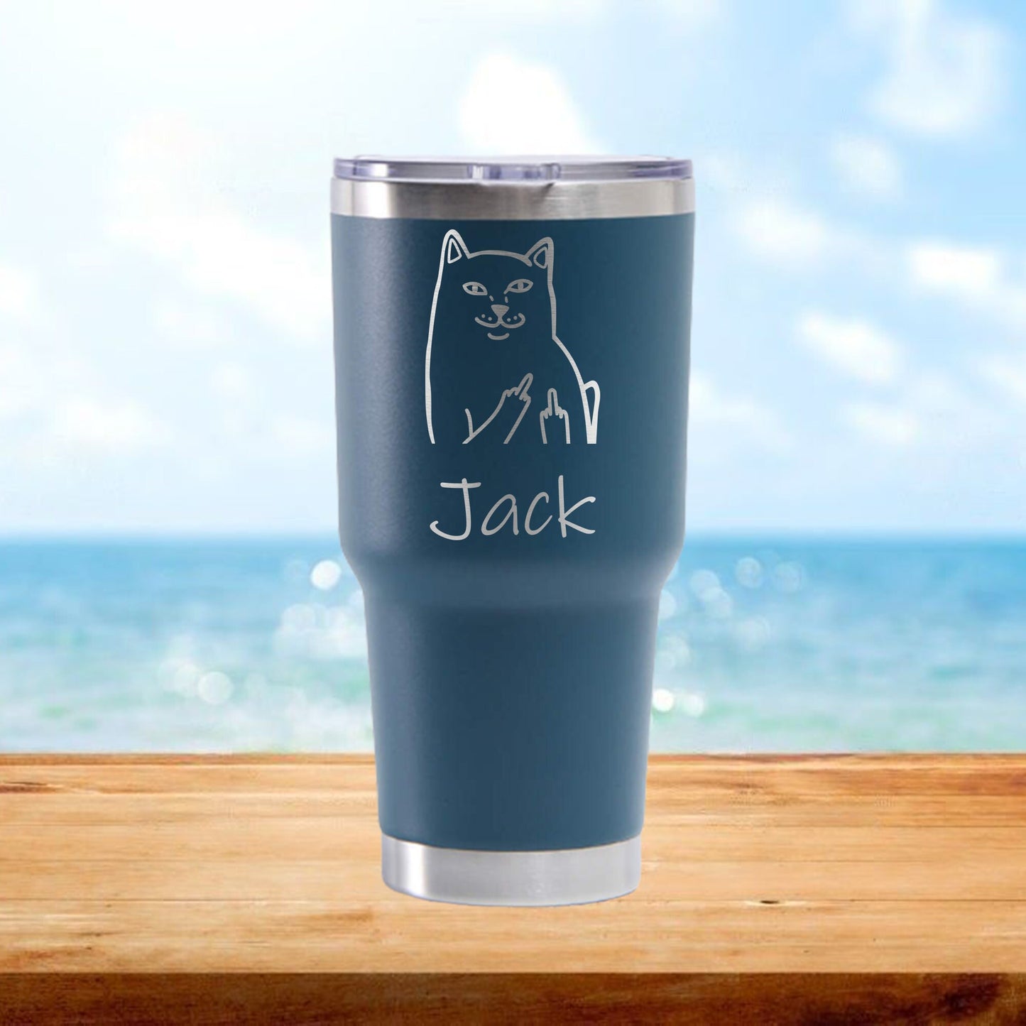 Personalized Cat Middle Fingers Travel Tumbler - Laser Engraved