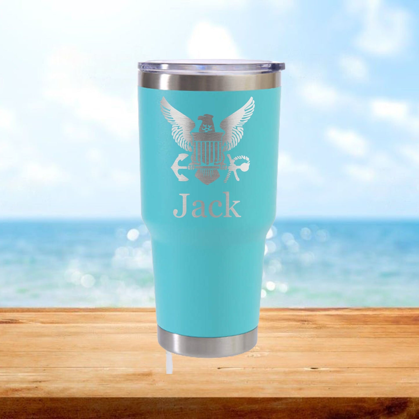 Personalized Navy Travel Tumbler - Laser Engraved