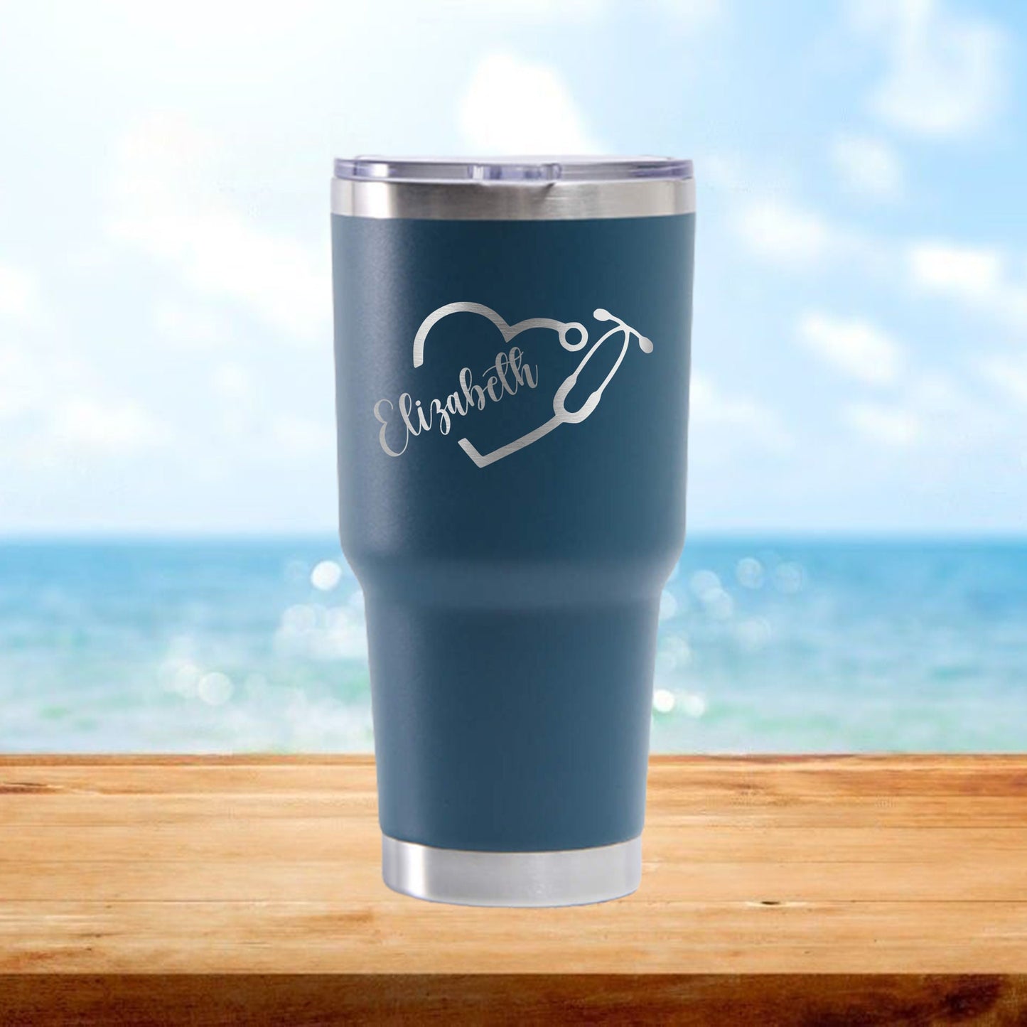 Personalized Split Stethoscope Heart Nurse Travel Tumbler - Laser Engraved