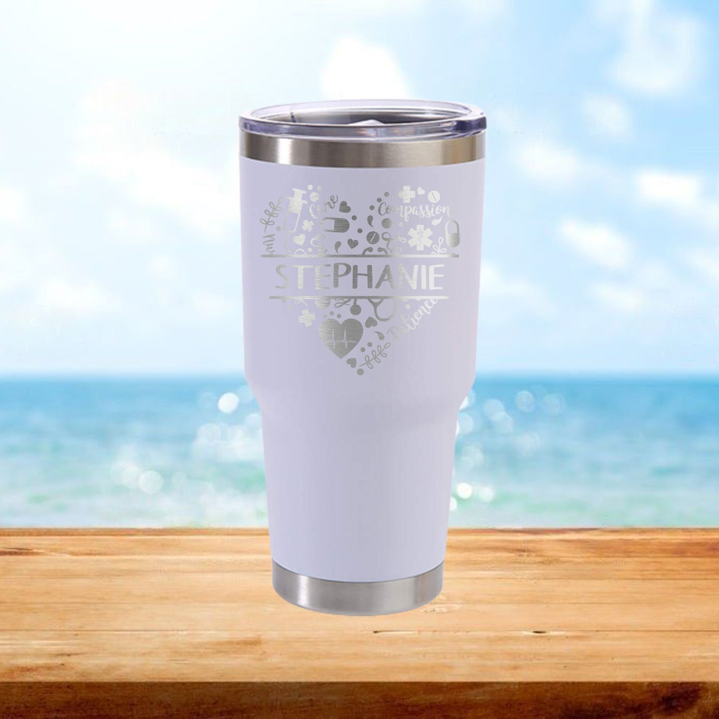 Personalized Nurse Split Heart Monogram Travel Tumbler - Laser Engraved