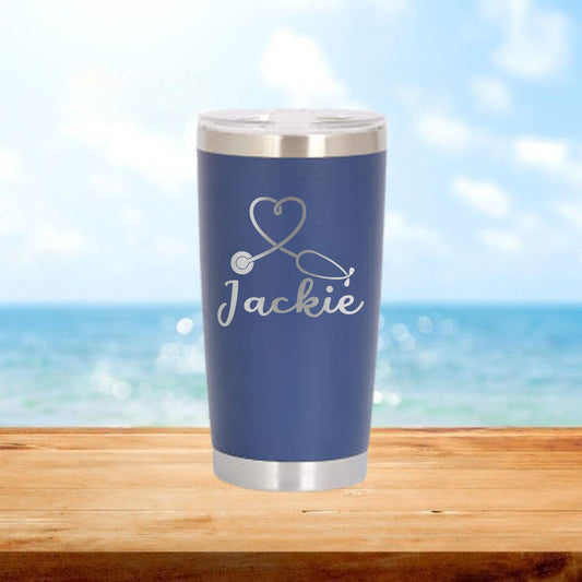 Personalized Stethoscope Heart Nurse Travel Tumbler - Laser Engraved