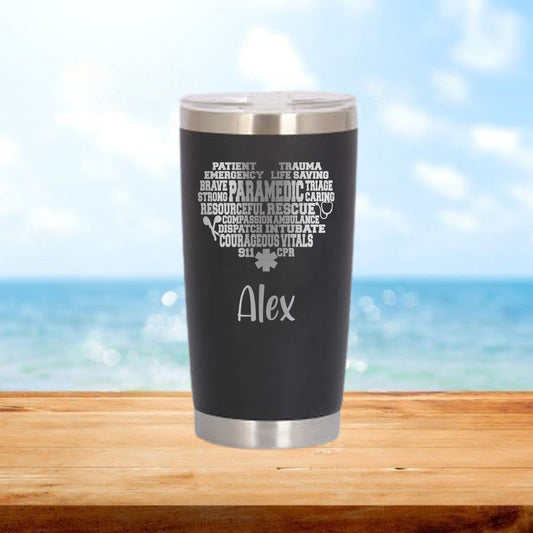 Personalized Paramedic Heart Travel Tumbler - Laser Engraved