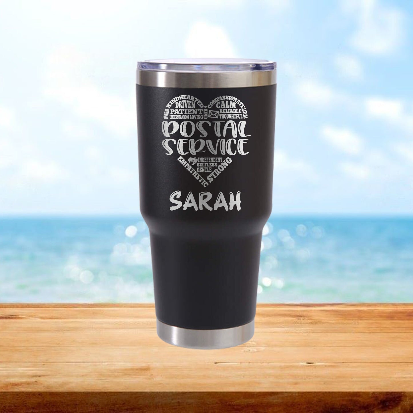 Personalized Post Office Characteristics Heart Travel Tumbler - Laser Engraved