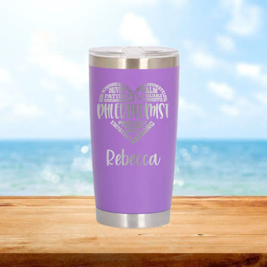 Personalized Phlebotomy Heart Travel Tumbler - Laser Engraved