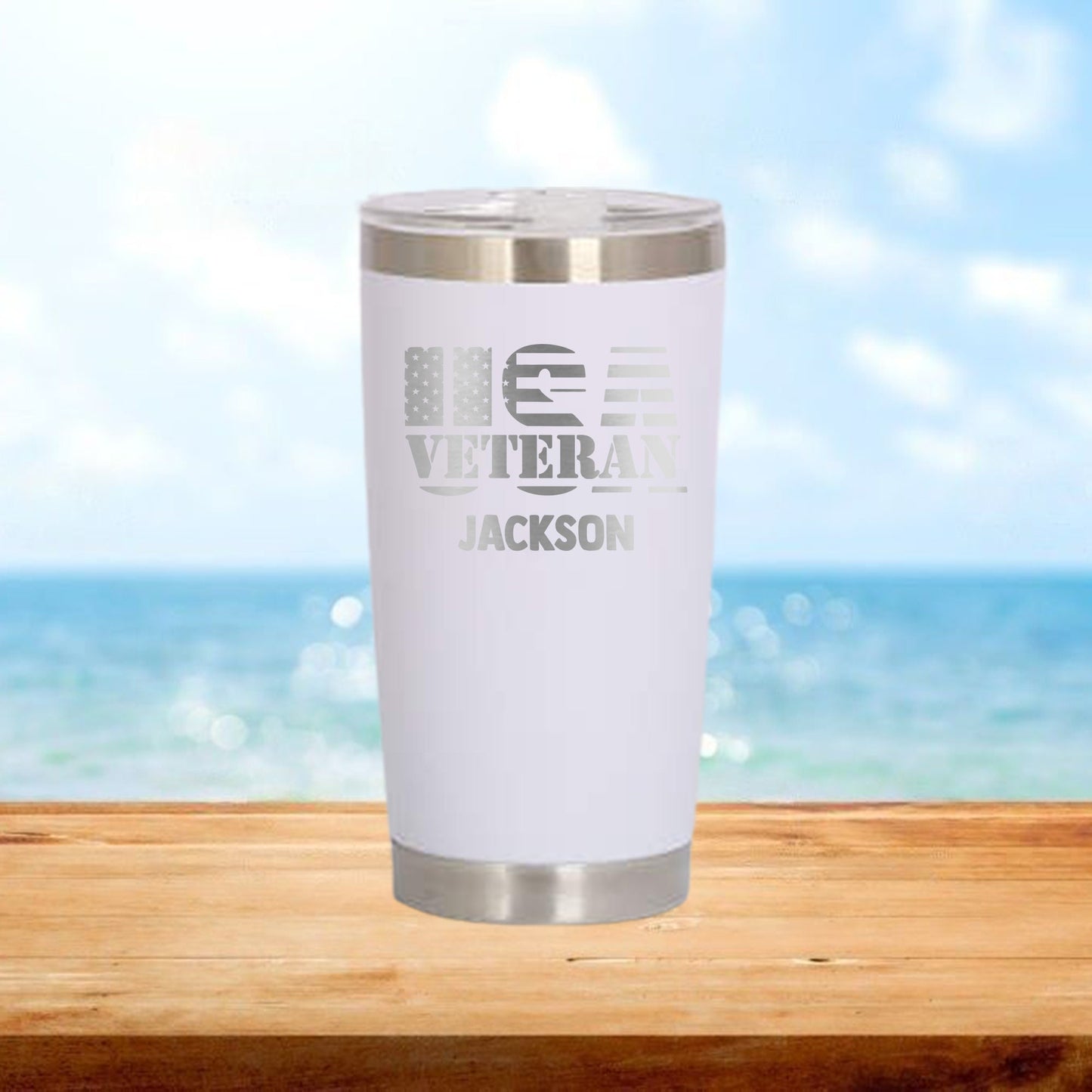 Personalized USA Veteran Travel Tumbler - Laser Engraved