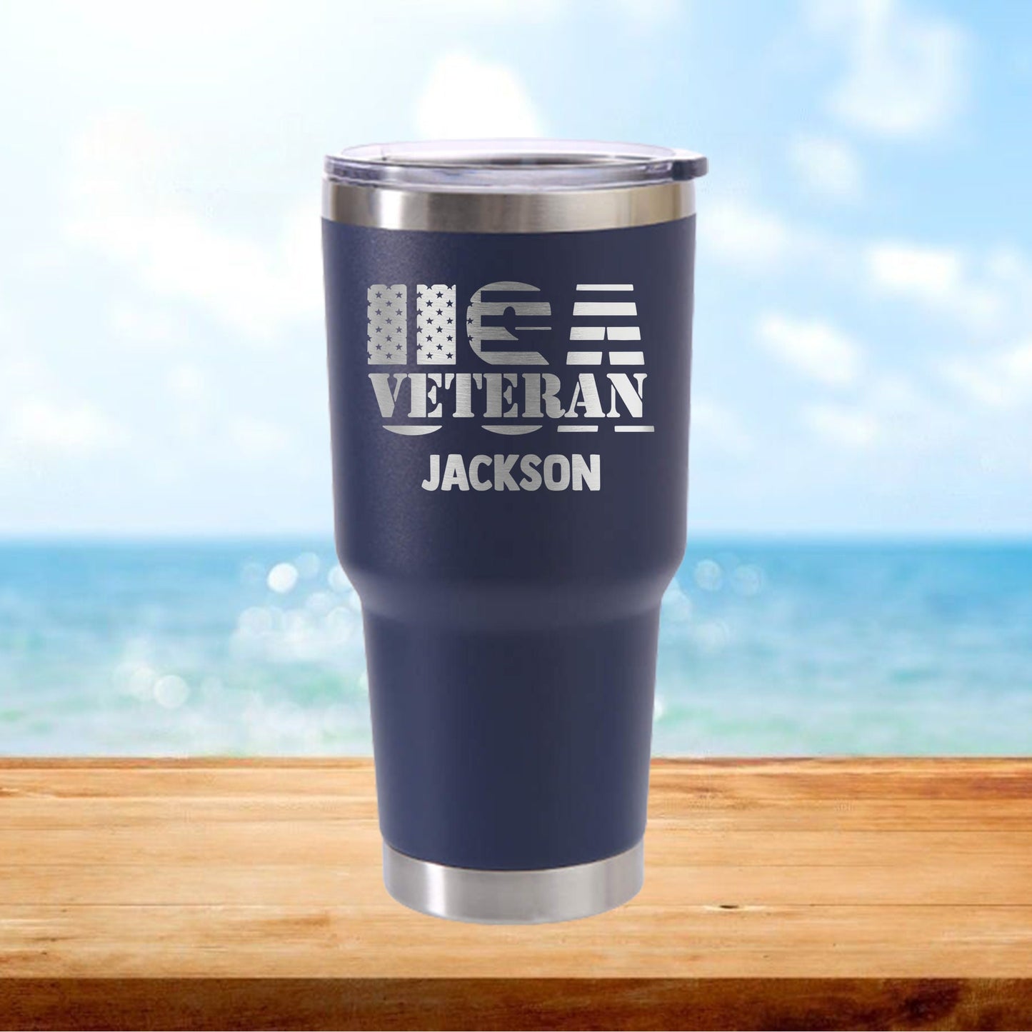 Personalized USA Veteran Travel Tumbler - Laser Engraved