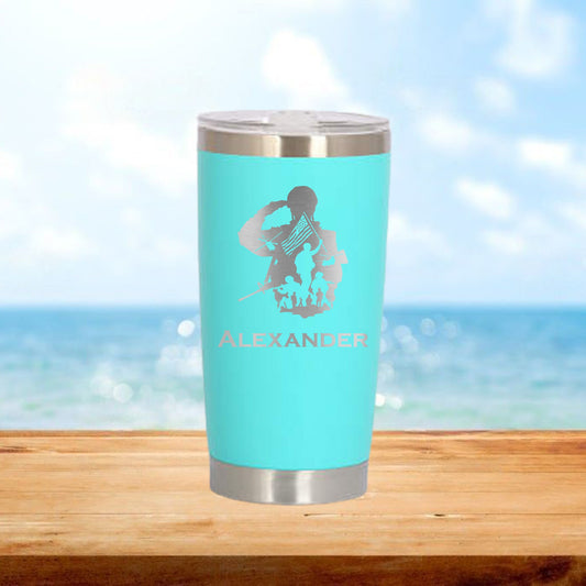 Personalized Veteran Soldier Travel Tumbler - Laser Engraved