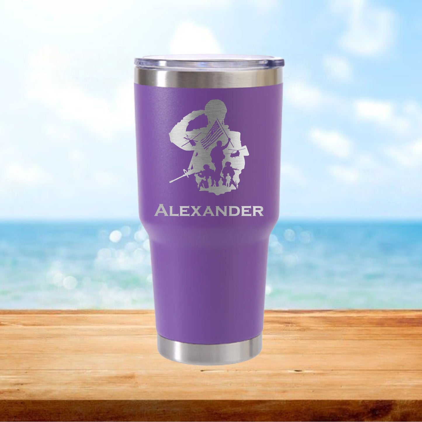 Personalized Veteran Soldier Travel Tumbler - Laser Engraved