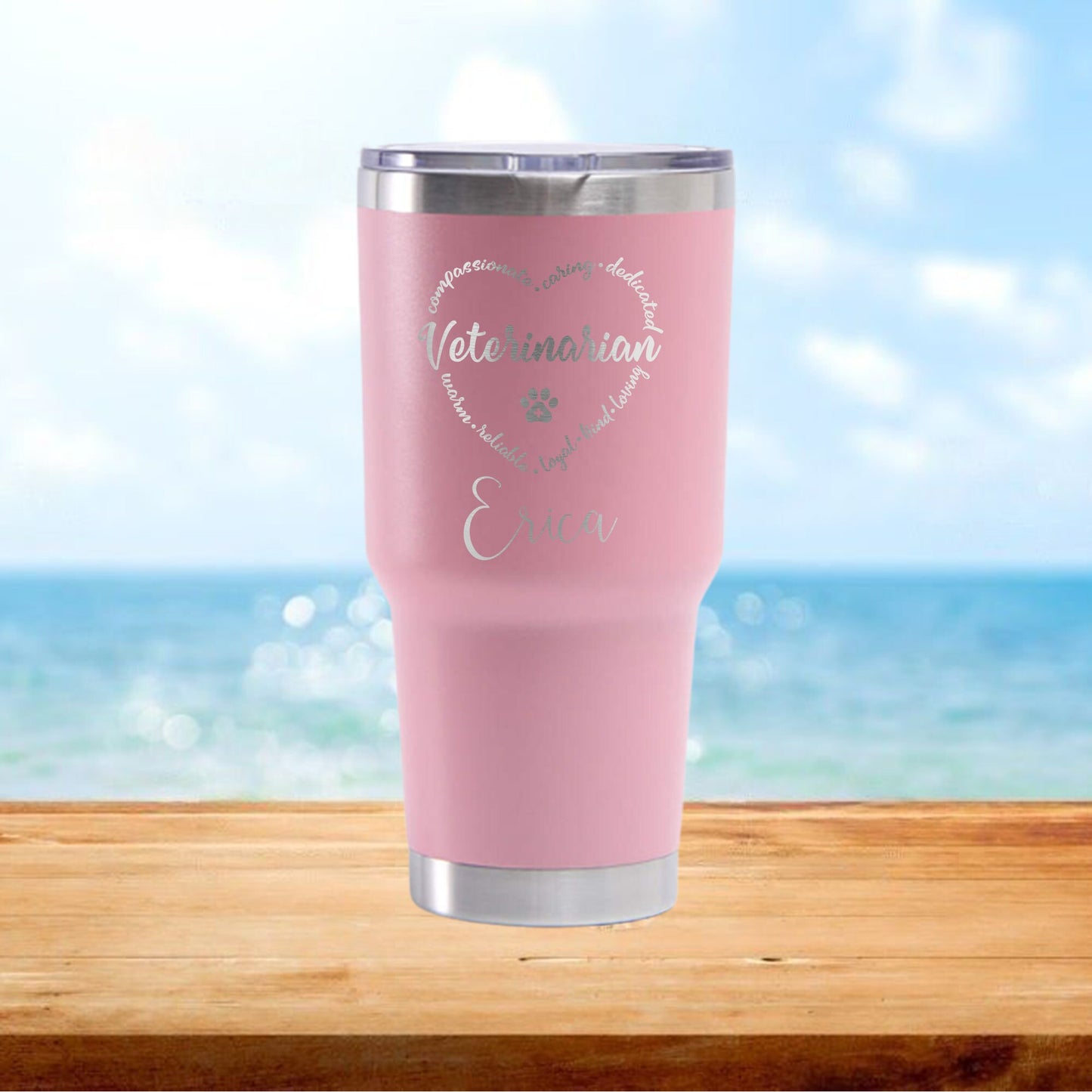 Personalized Veterinarian Heart Travel Tumbler - Laser Engraved