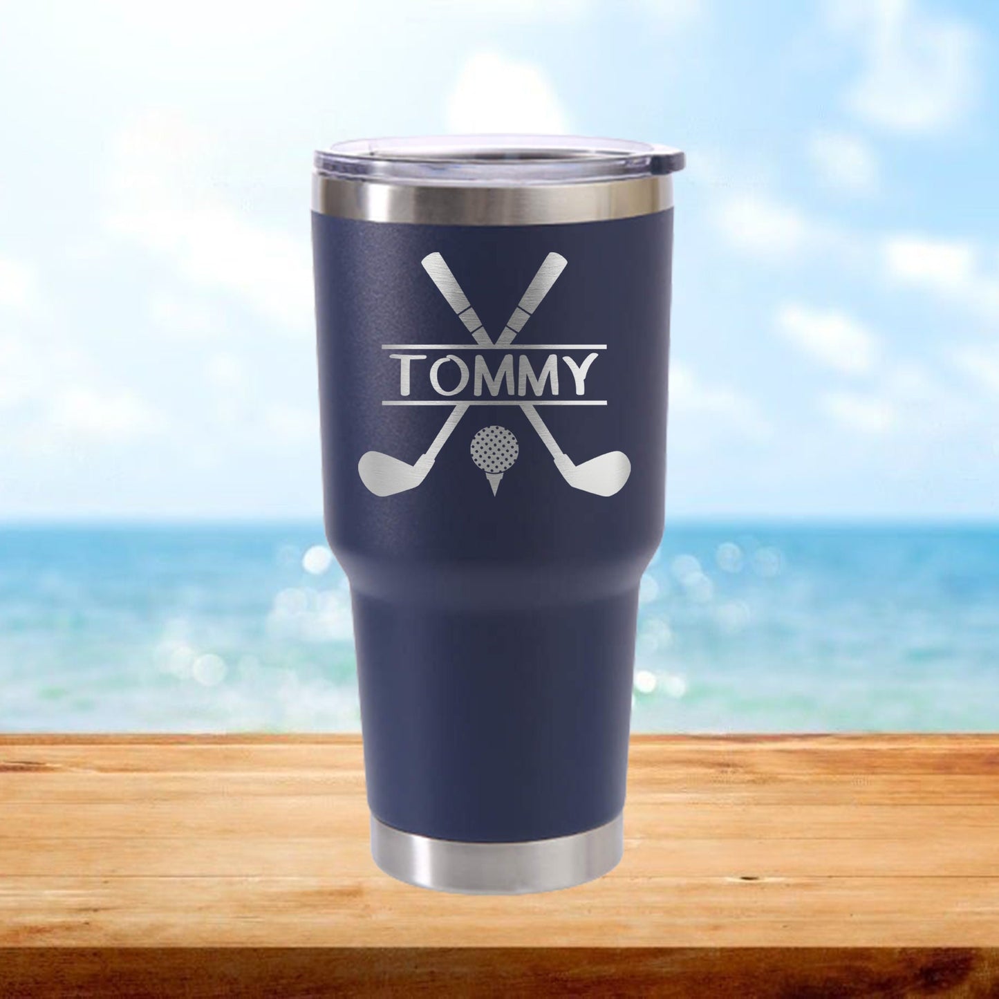 Personalized Hockey Split Monogram Travel Tumbler - Laser Engraved