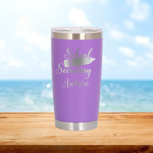 Personalized School Secretary Pencil Travel Tumbler - Laser Engraved