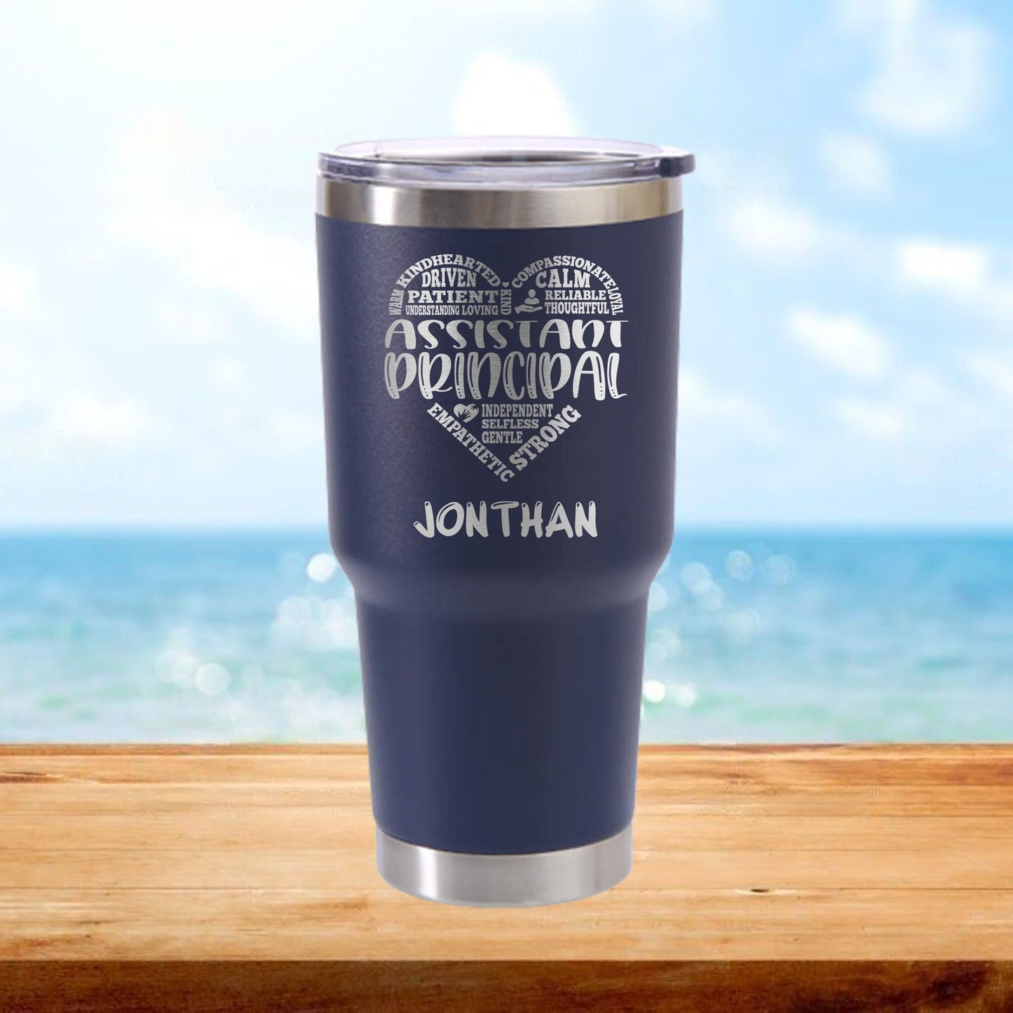 Personalized Assistant Principal Heart Travel Tumbler - Laser Engraved