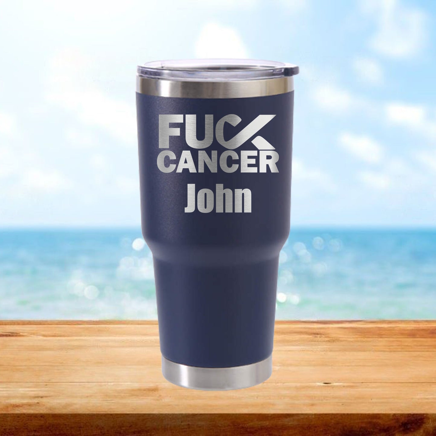 Personalized F*CK Cancer Travel Tumbler - Laser Engraved