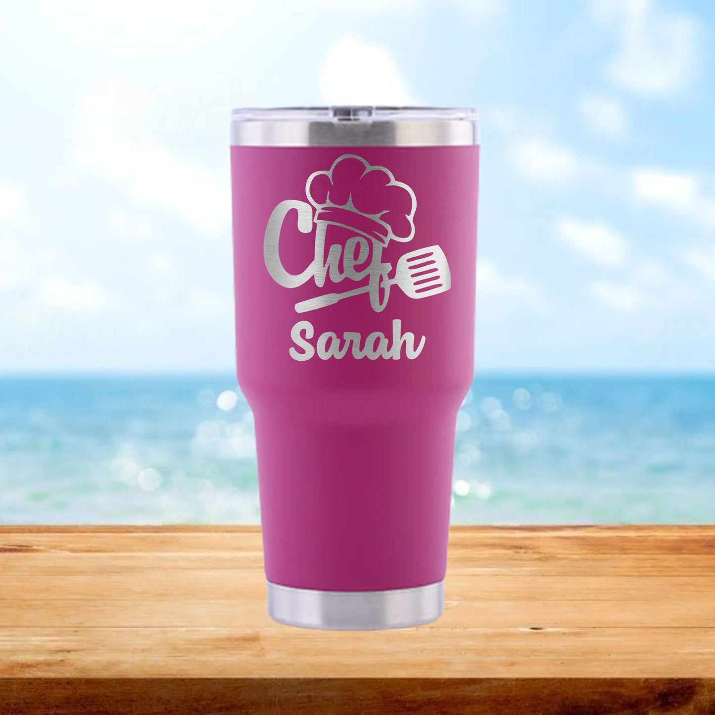 Personalized Chef Hat Travel Tumbler - Laser Engraved