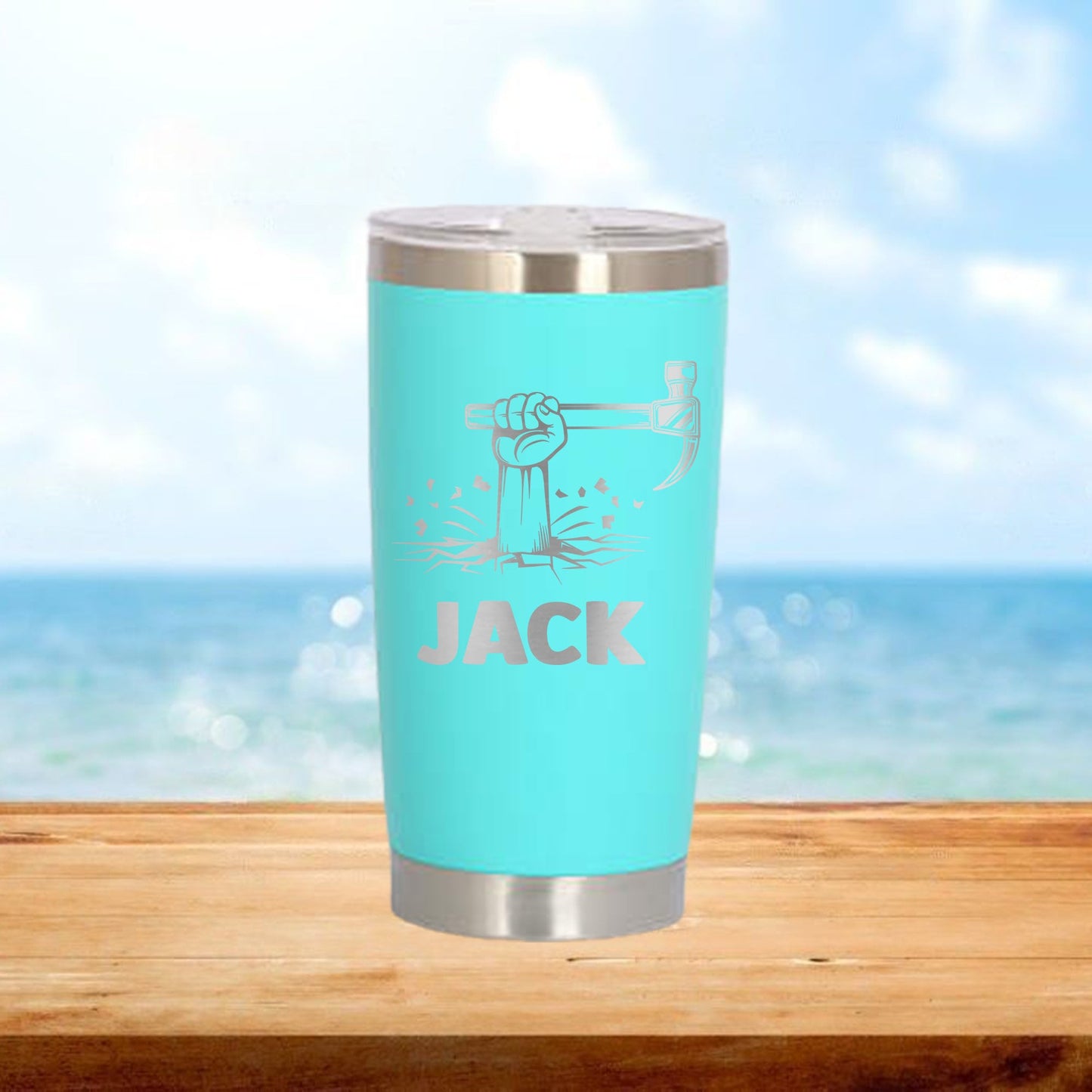 Personalized Construction Hammer Travel Tumbler - Laser Engraved