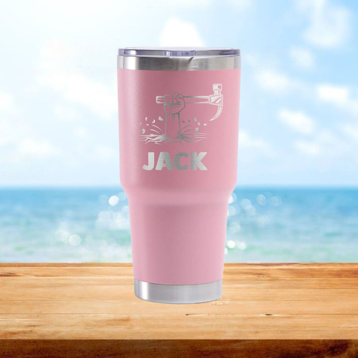 Personalized Construction Hammer Travel Tumbler - Laser Engraved