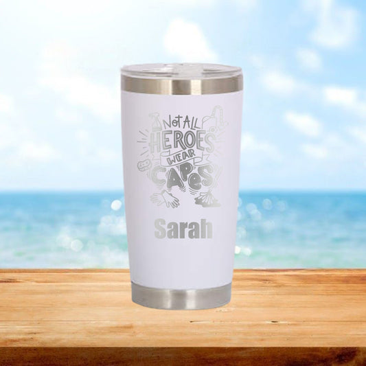 Personalized Not All Heroes Wear Capes Janitor Travel Tumbler - Laser Engraved