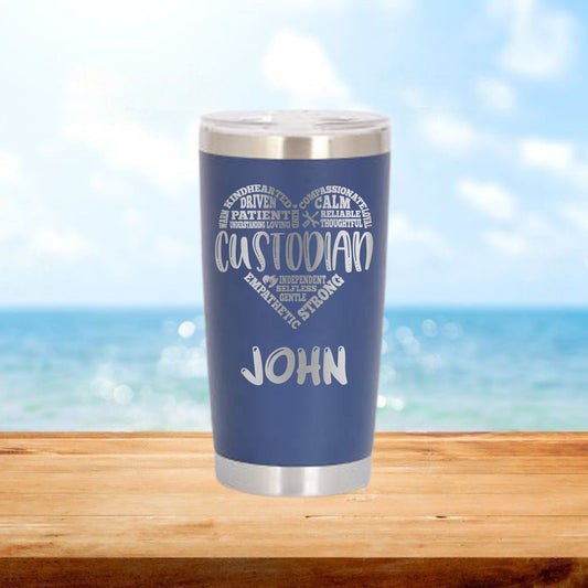 Personalized Custodian Heart Travel Tumbler - Laser Engraved